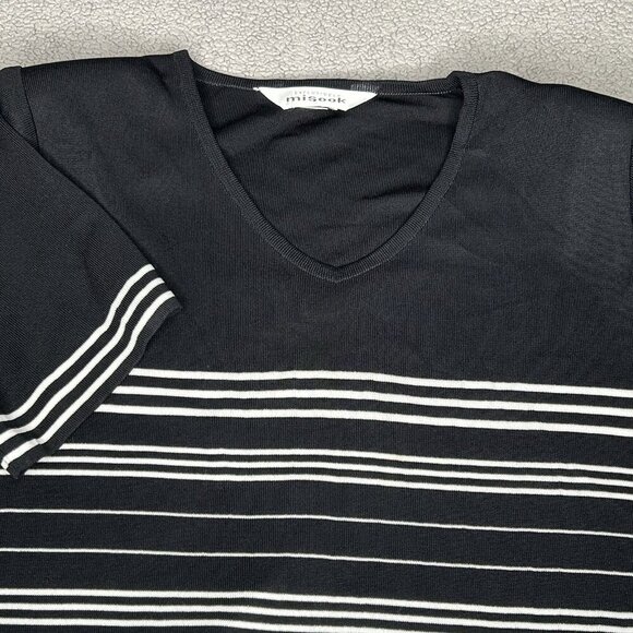 Vintage Exclusively Misook Top Large Acrylic Knit Black White Stripe Liquid Knit - Picture 3 of 11